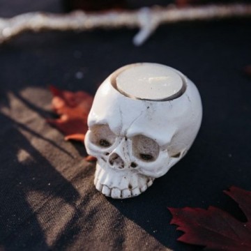 Castiçal Resina Caveira Branca
