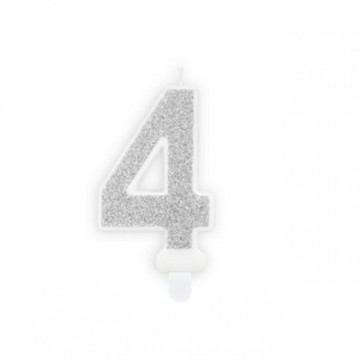 Vela Nº 4 Prateado Brilhante