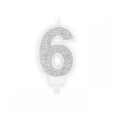 Vela Nº 6 Prateado Brilhante